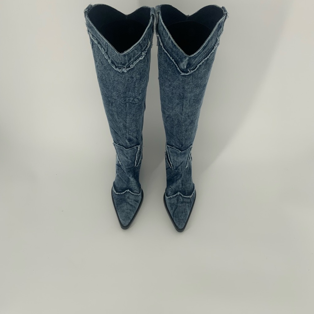 Zara Denim Cowboy Boots Size 41 - Picture 2 of 16